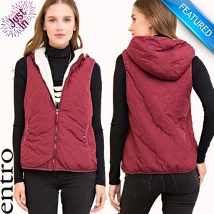 “Blanche” Hooded Puffer Vest in Wine